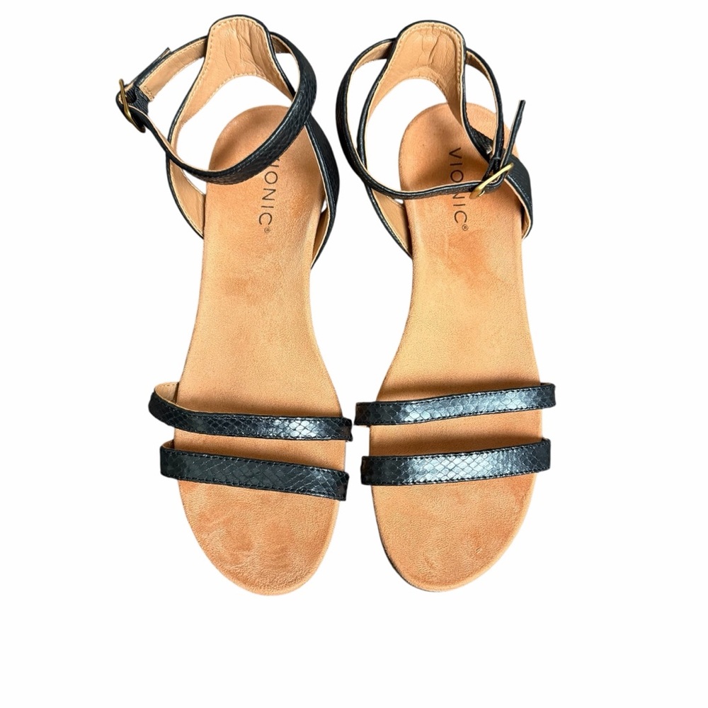 Vionic Orlanda Black Snakeskin Strappy Wedge Sandals Women's Size 9 - Picture 2 of 9